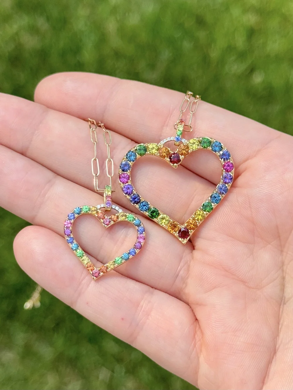 Small Rainbow Heart Necklace - Limited Edition, 14K yellow gold